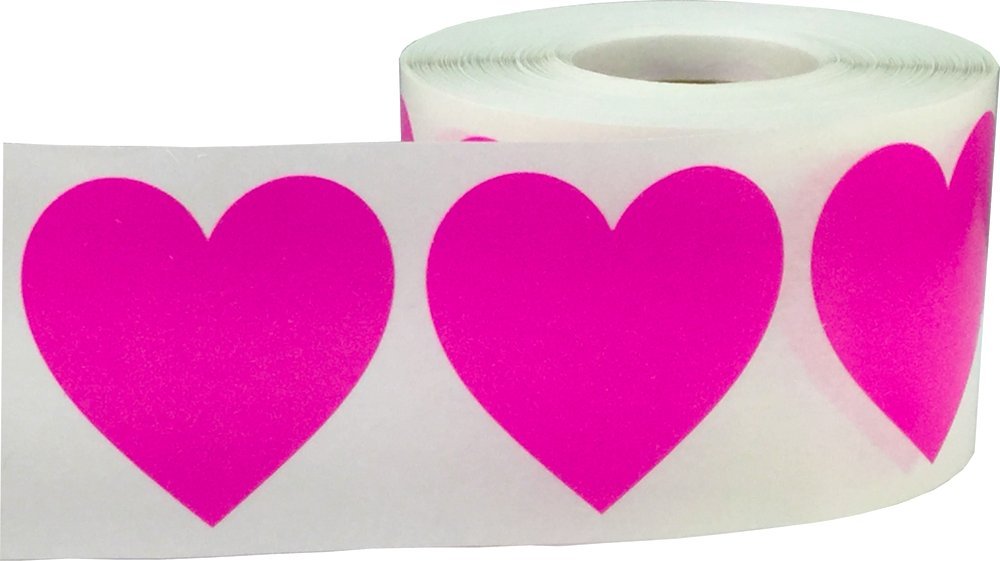 Hot Pink Heart Stickers Valentine's Day Crafting Scrapbooking 1.5 Inch 500 Adhesive Stickers Hot Pink