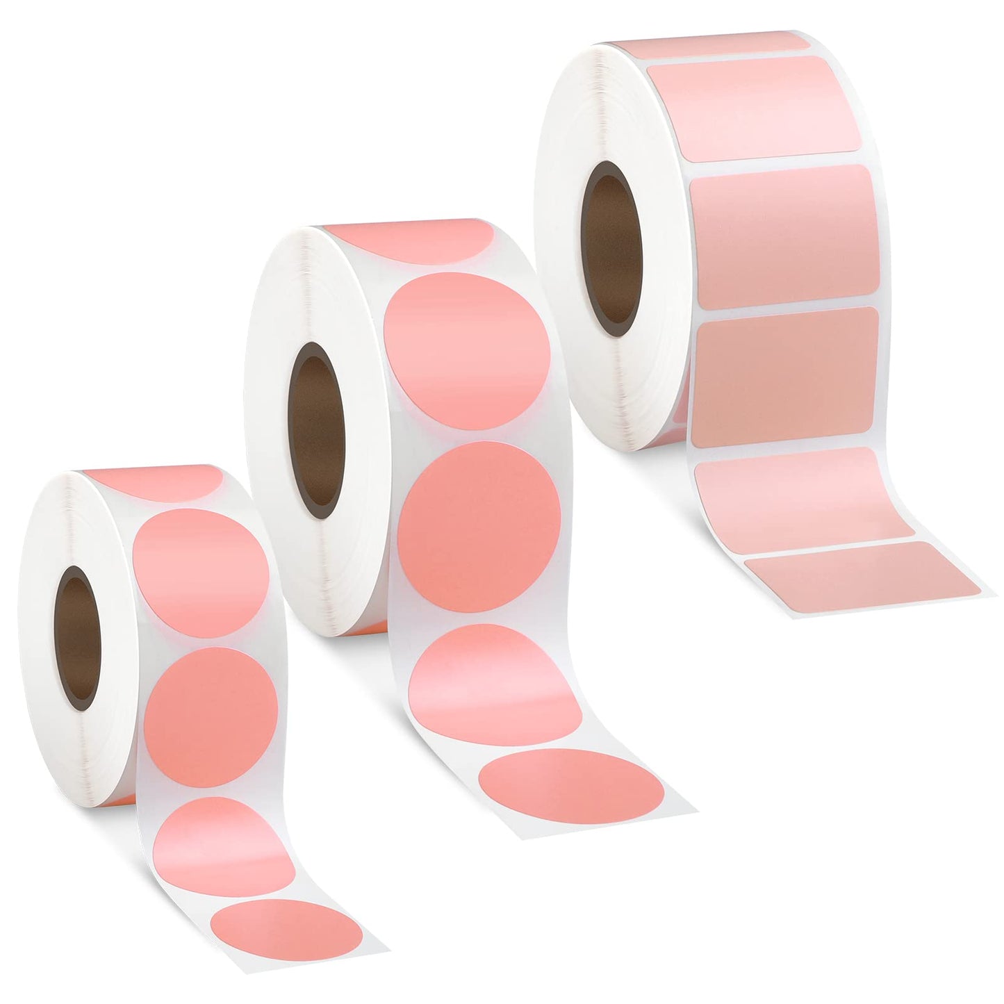 3 Rolls Mini Thermal Labels Thermal Printer Sticker 0.8 inch-1.2inch Small Size Self Adhesive Thermal Stickers Address Shipping Barcodes Sticker Labels for Printer, Square and Circle (Pink)