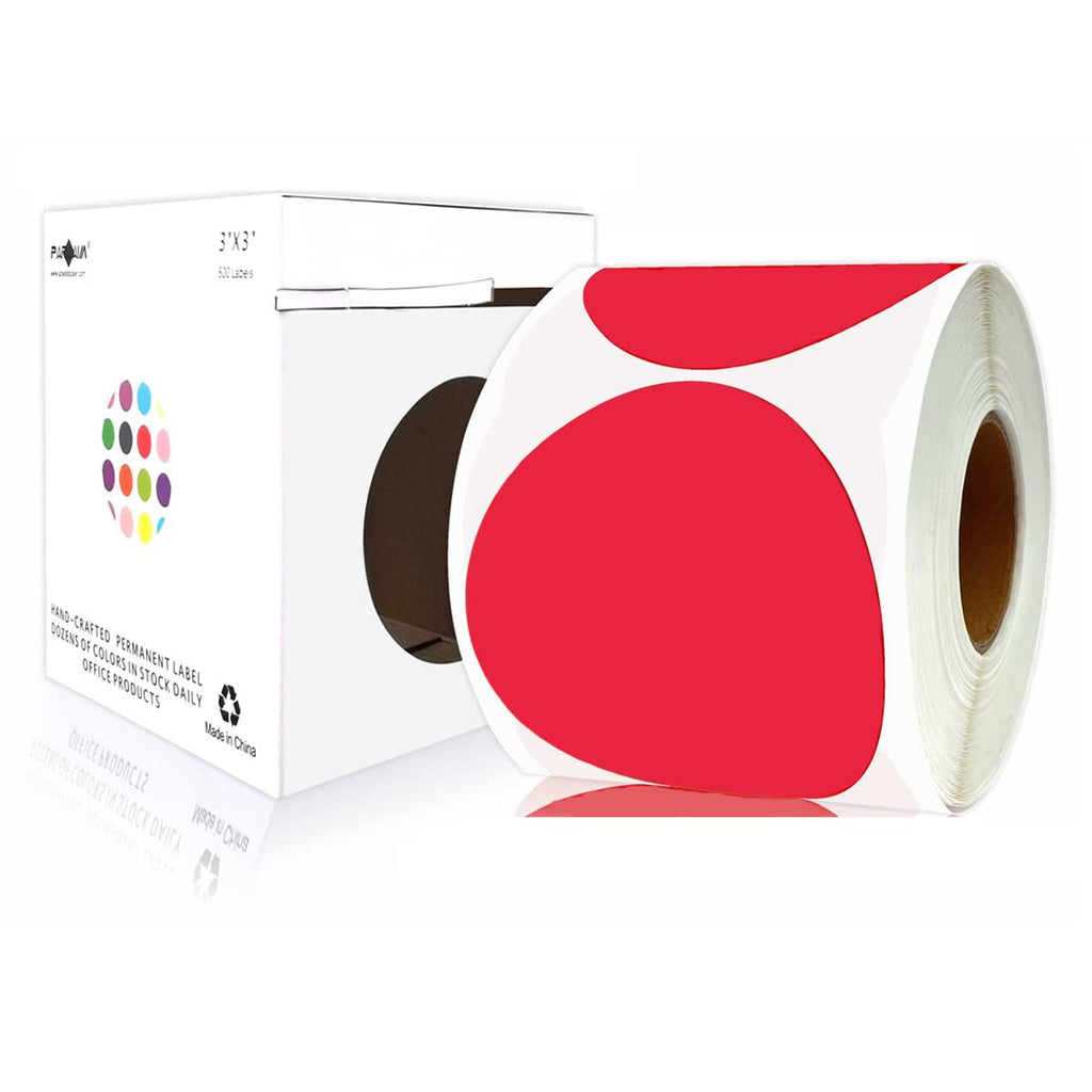 PARLAIM 3-inch round color-code dot stickers in red, 500 labels per roll, ideal for inventory and organization.