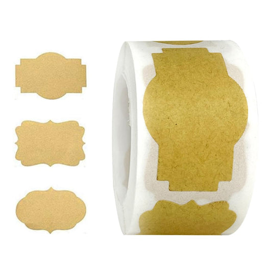 lasenersm 250 Pcs (1 Roll) Adhesive Kraft Label Stickers Irregular Shape Blank Kraft Paper Sticker Labels Kraft Gift Tag Sticker Canning Jar Labels Stickers for Christmas Gifts Mason Jar Glass Bottle