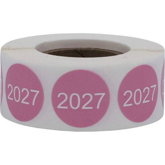 InStockLabels 2027 Year Stickers (Pink) - 0.75", 500 Round Stickers Per Roll – Round Labels for File Folders, Sticker Labels for End of Year Organization, Circle Stickers for Office & Home Use Pink
