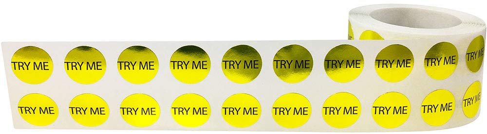 Gold Try Me Stickers, 1/2 Inch Round, 1000 Labels on a Roll