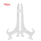 10pcs Clear Plastic Plate Holders, Foldable Adjustable Display Stand for Plates Picture Frames Dinnerware, with Support Stable Hook (17.5cm) 17.5cm