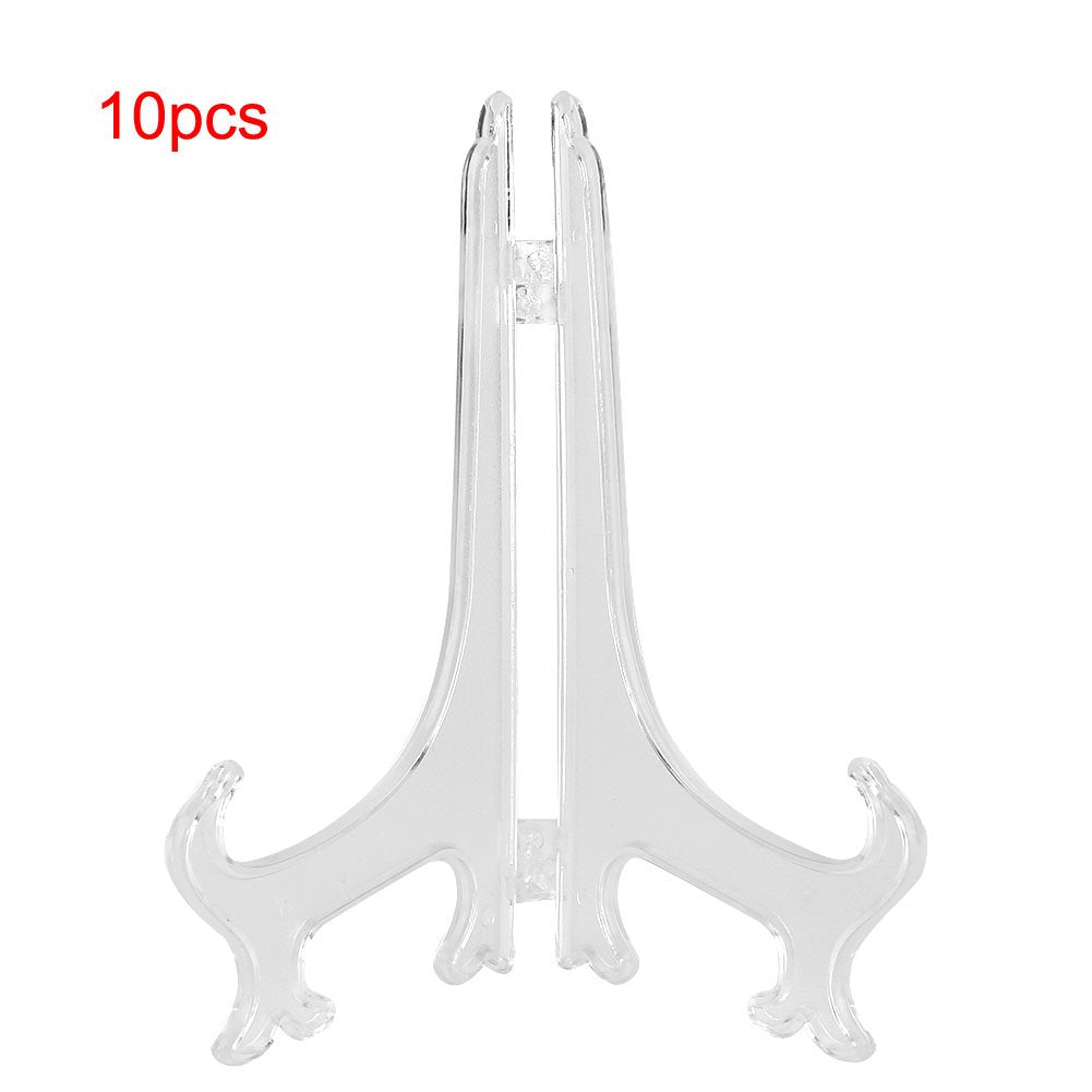10pcs Clear Plastic Plate Holders, Foldable Adjustable Display Stand for Plates Picture Frames Dinnerware, with Support Stable Hook (17.5cm) 17.5cm