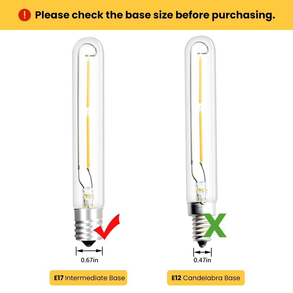 Bonlux LED T6.5 Exit Sign Clear Light Bulbs, 2W E17 Intermediate Base T6.5 LED Appliance Bulb (20W Incandescent Equivalent) for Refrigerator Freezer, Daylight 6000K (4-Pack,E17 Base) 2 Watts - 4 Pack