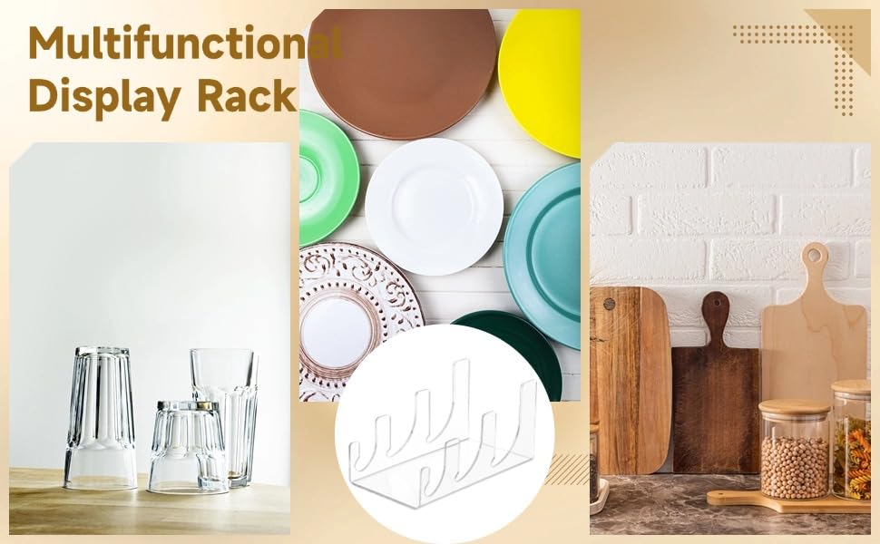 Homaisson 8 PCS Acrylic Plate Stands for Display, 3-Tier Clear Dinnerware Rack Set, Multifunction Transparent Plate Holders for Kitchen Cabinets, China Platters, Glass Cups, Books, 7.2 x 3.9 x 3.9 in
