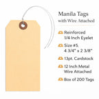 Durable Manila Tags with Wire Attached, #5, 4 3/4" x 2 3/8", 200 Tags