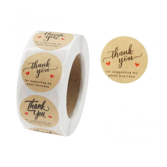 Thank You Stickers Small Business - 1 Inch Round Adhesive Labels - Roll of 500 (Kraft - Thank You for Supporting My Small Business) Kraft - Thank You for Supporting My Small Business