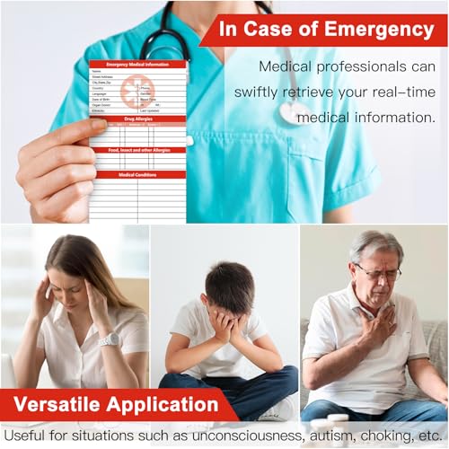 MEDMAX 8 Pack Emergency Medical Cards with 2 Pack Double Sided Medical Supplies Inside Luggage Tag, Red