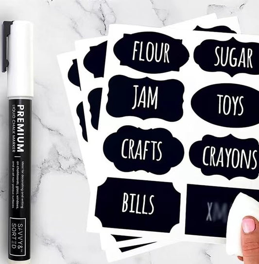 96 Chalkboard Label Stickers Come with a White Pen - for The Label of a jar of Spice Bottles
