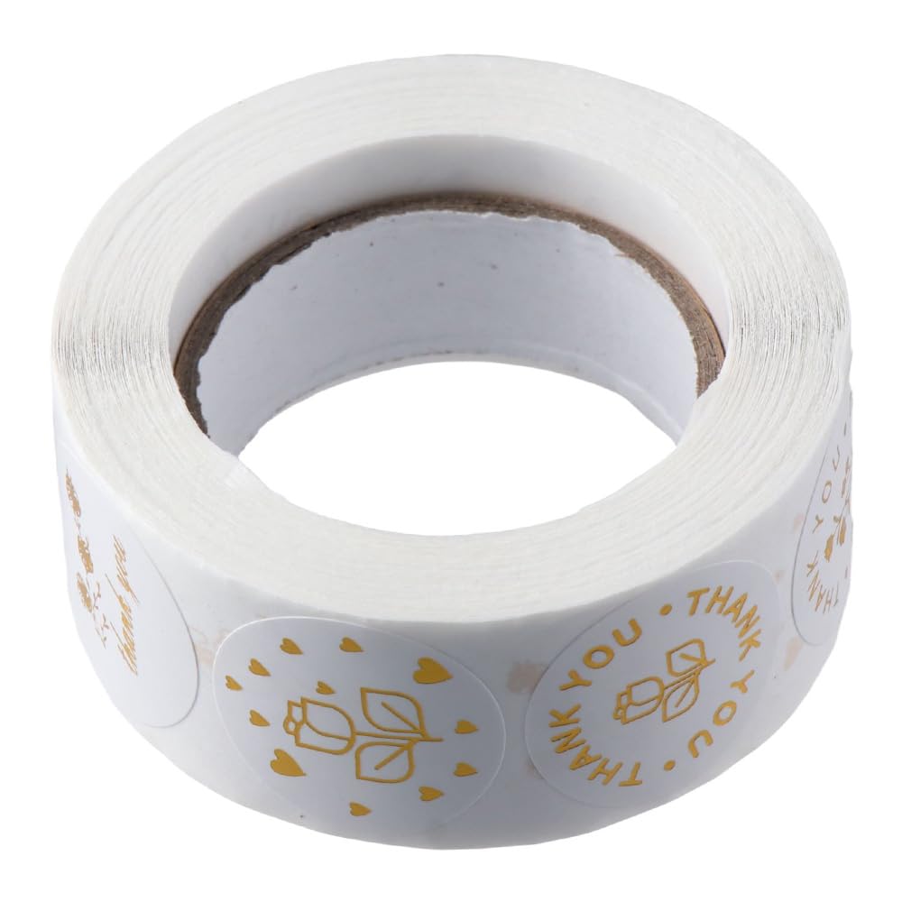 dohobby 500Pcs Gold Foil Flower Thank You Label Stickers, 1 inch Self Adhesive Round Shape Rose Roll Stickers for Small Business,Party