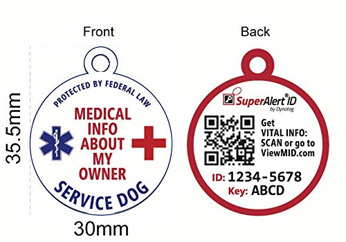 Dynotag® Web Enabled Service Dog Smart Medical ID/Emergency Information - White Round Steel Tag - 30 mm. with DynoIQ™ & Lifetime Service.