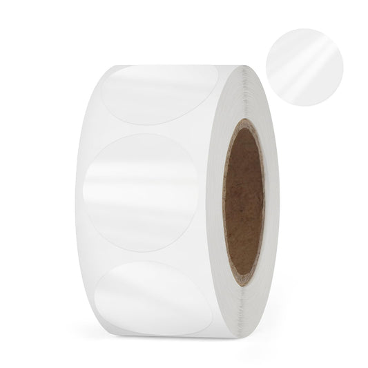 Clear Round Label 1 Inch Circle Sticker Self-Adhesive Transparent Dot Wafer Seal Label Waterproof Removable for Retail Package Envelope Roll of 500 PCS 1" Diameter