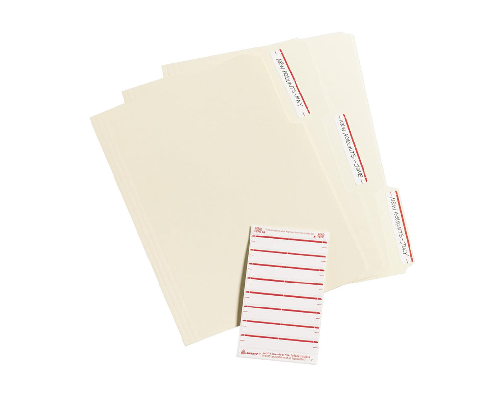 Avery File Folder Labels on 4" x 6" Sheets, Easy Peel, White/Red, Print & Handwrite, 2/3" x 3-7/16", 252 Labels (5201) 252 Count (Pack of 1)
