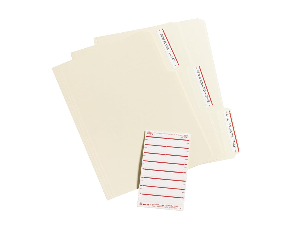 Avery File Folder Labels on 4" x 6" Sheets, Easy Peel, White/Red, Print & Handwrite, 2/3" x 3-7/16", 252 Labels (5201) 252 Count (Pack of 1)
