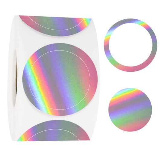 Metallic Silver Wall Decal Dots Stickers-1.5" Round Foil Adhesive Labels with Reflective Waterproof for Wall Decoration,Gift Bag Packaging(Laser Stickers,500 Per Roll)