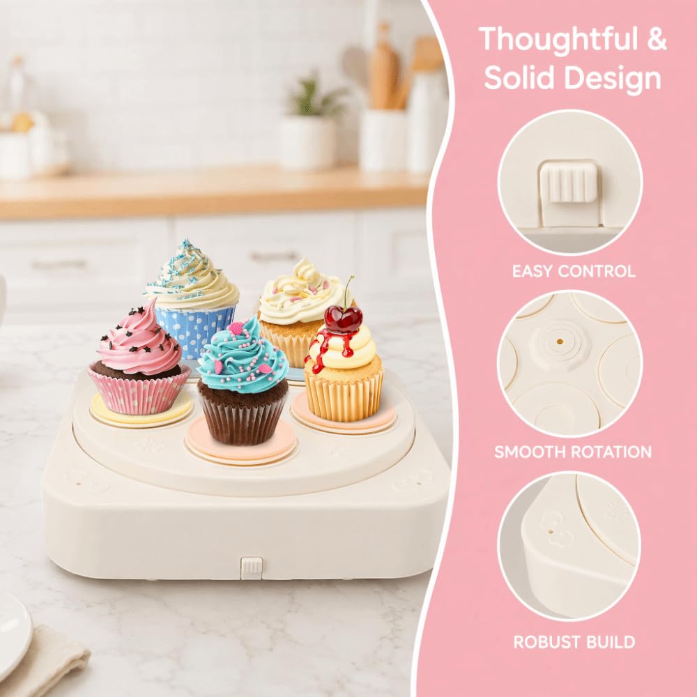 8.2 Inch Electric Rotating Dessert Display Stand, White ABS Revolving Cupcake Tray with Music for Wedding Birthday Party Cake Decor(5 Trays) 5 Trays