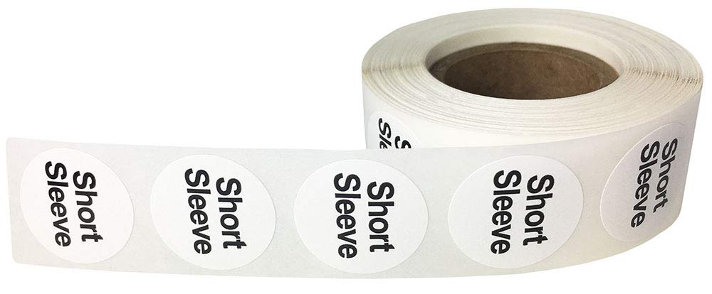 White circle short sleeve clothing size stickers, 0.75 inch color-coding labels for retail apparel, pack of 2 