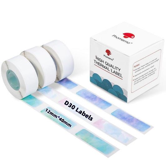 Phomemo D30 Labels - Nebula/Galaxy Series Adhesive Thermal Labels, 12mm x 40mm, 3 Rolls (160 Each),Phomemo D30 Maker Tape for Gift Wrapping, New Year and Various 12x40 mm Blue/Green