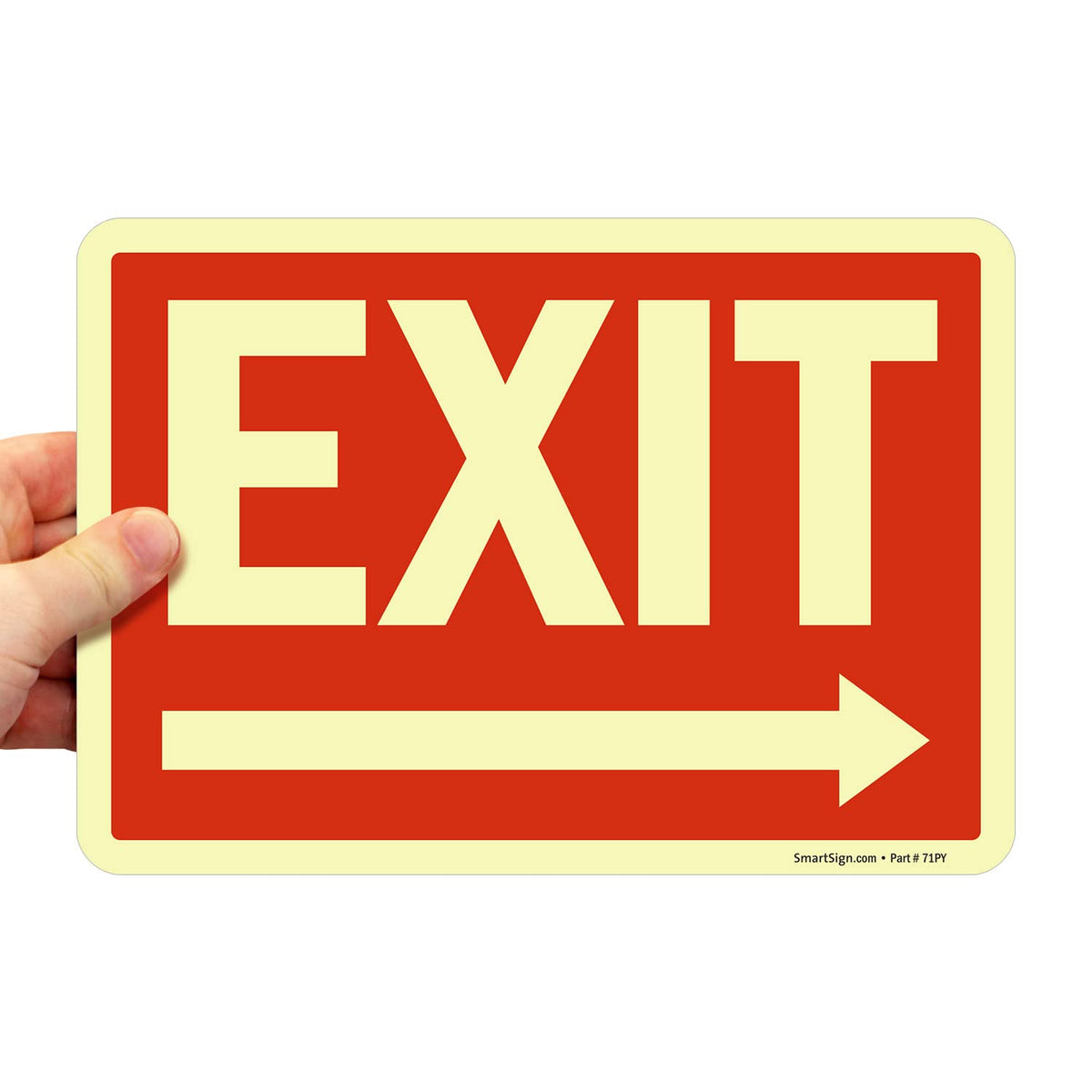 SmartSign Exit Sign Label with Right Arrow | 7" x 10" Laminated Vinyl Sticker Glow in Dark/Night 7" x 10" Glow-in-The-Dark Vinyl Label