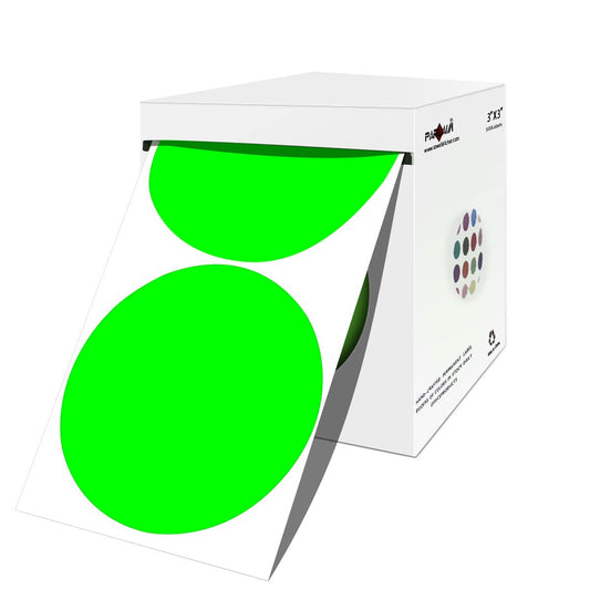 PARLAIM 3 Inch Color Coding Dot Stickers, 500 per Dispenser Box Color Coded Circle Label, Fluorescent Green Inventory Large Stickers 1 Roll-500PCS