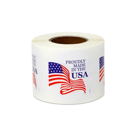 PROUDLY MADE in The USA Stickers - 1.5 Inch Round Circle Dots American Flag Origin Stickers for Products Packages Craft Work Product Labeling - USA Patriotic Stickers - Adhesive, 300 Labels per Roll Proudly Made in the Usa 1 Roll