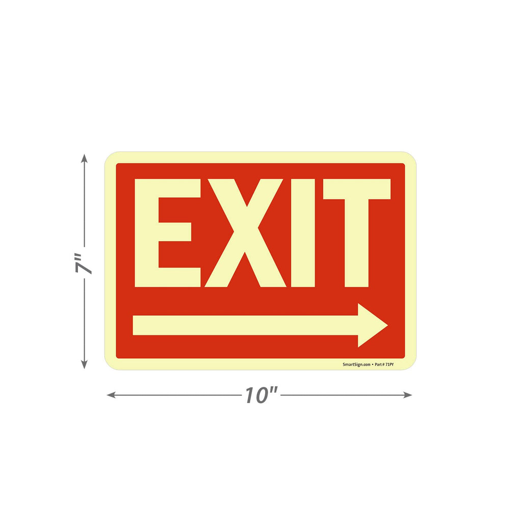SmartSign Exit Sign Label with Right Arrow | 7" x 10" Laminated Vinyl Sticker Glow in Dark/Night 7" x 10" Glow-in-The-Dark Vinyl Label