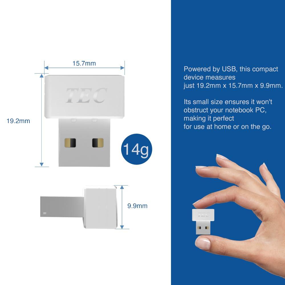 TEC SecureTouch TE-FPA4-MC USB Fingerprint Reader with ESS Enhanced Sign-in Security – Match-On-Chip Encryption, 360° Biometric Sensor, 0.23s Fast Login, Password-Free Windows Hello PC Sign-in