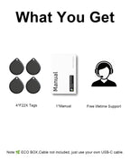 Bluetooth Android Tracker Tags,USB-C Rechargeable Key Finder(4Black) Black