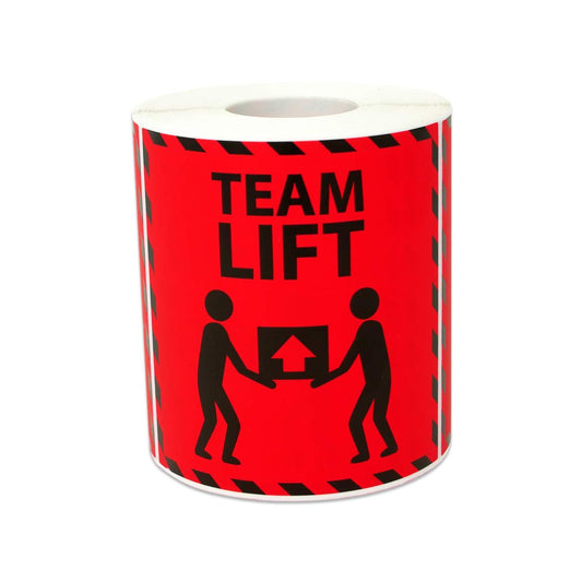 Team Lift Label Stickers - 3" x 3" Heavy Object Alert Home Moving Heavy Box Package Shipment - Caution Warning Labels Fragile Glass Moving Shipping Handling Boxes Packages - 1 Roll, 300 Count Red