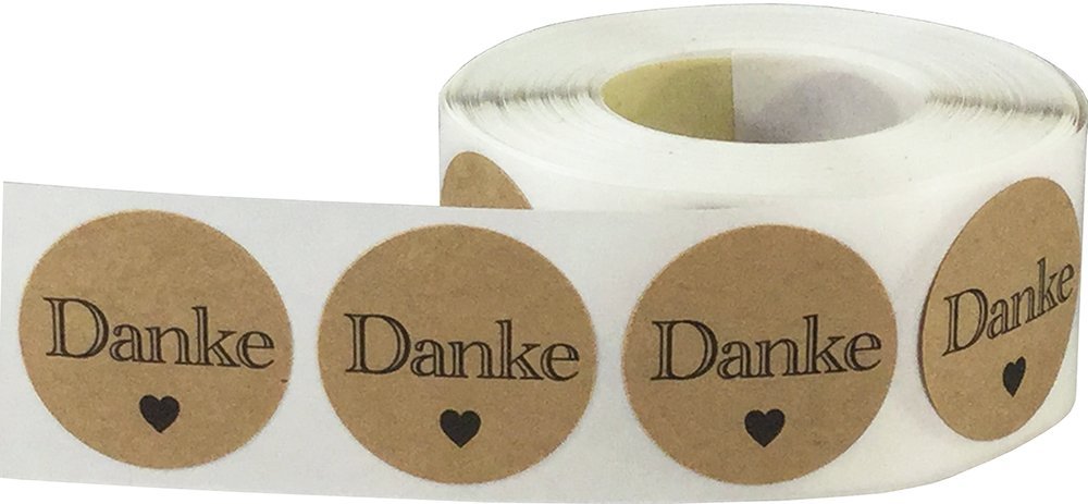 Danke German Thank You Natural Kraft Adhesive Stickers 1 Inch Round Labels 500 Labels Per Roll