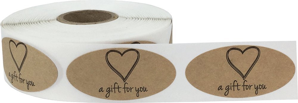 InStockLabels A Gift for You Heart Labels 1 x 2 Inch 500 Adhesive Stickers, Natural Kraft Paper