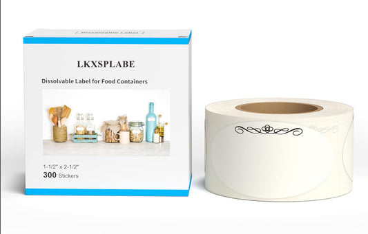 White 1-1/2" x 2-1/2" Dissolvable Labels for Food Containers 300 Stickers(1 Roll) Elliptic 1-1/2" X 2-1/2"