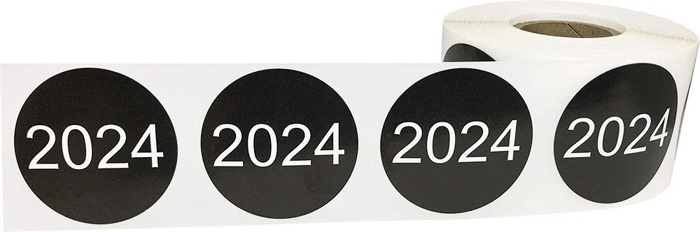 InStockLabels 2024 Year Stickers (Black) - 1.5", 500 Round Stickers Per Roll – Round Labels for File Folders, Labels for End of Year Organization, Ideal for Office & Home Use