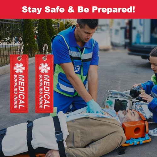 MEDMAX 8 Pack Emergency Medical Cards with 2 Pack Double Sided Medical Supplies Inside Luggage Tag, Red