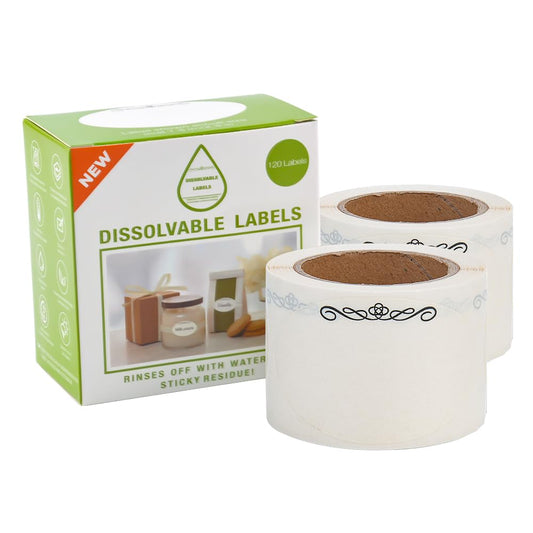 L LIKED 240 Stickers Dissolvable Food Labels for Containers 1 1/2" x 2 1/2" Canning Labels for Jars (Roll of 120) (2 Rolls) 1 Roll - 240 Labels