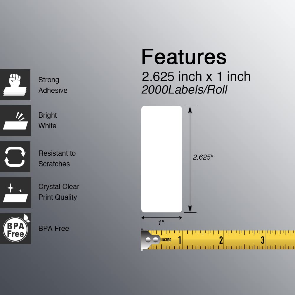 BETCKEY - 2.625" x 1" (67 mm x 25 mm) Thermal Labels, [2 Roll/4000 Labels]