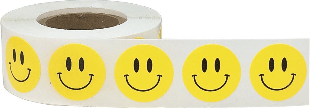 Happy Face Stickers - Yellow Semi-Gloss Happy Face Labels, 0.75 Inch Round Dots, 500 Total Adhesive Stickers for Rewards and Decorations - Made in The USA