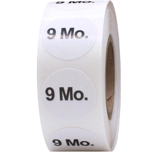 White Circle 9 Months Clothing Size Stickers for Retail Apparel 0.75 Inch 500 Total Adhesive Labels