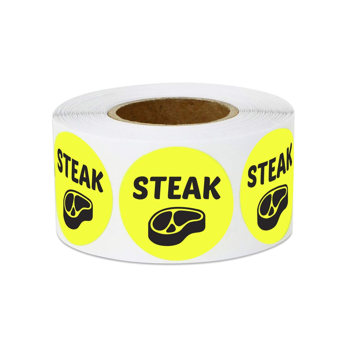 600 Steak Stickers, 1" Round Steak Food Labels Menu Meal Choice Deli Pantry Catering Truck Grocery Store Meat Stickers Package Food Labeling, Yellow - 2 Rolls of 300