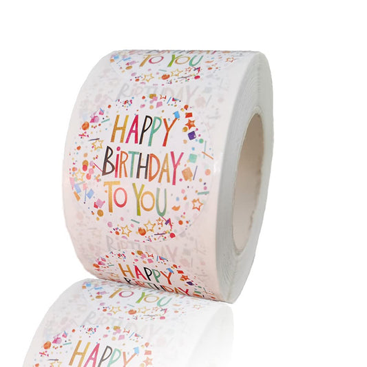 1.5" Happy Birthday Stickers Labels Roll Round Birthday Party Sticker Labels Baby Shower Holiday Decorative Envelope Seals Label Stickers for Cards,500 Labels Per Roll