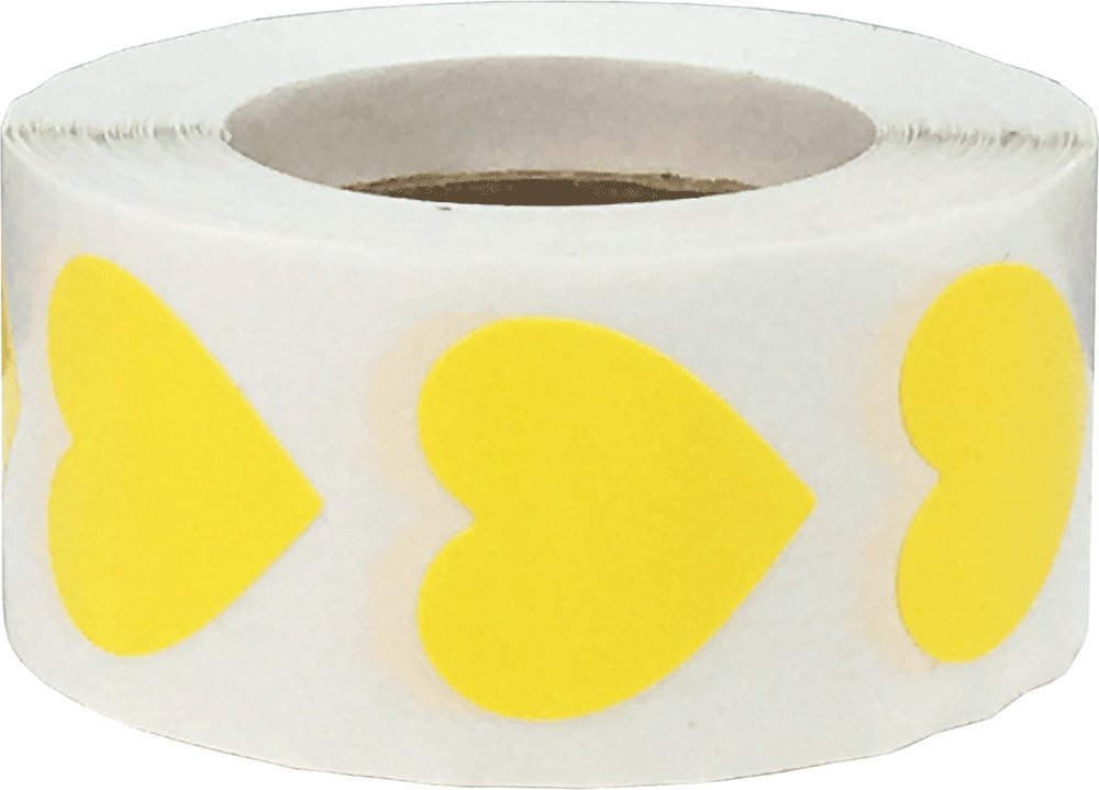 Yellow Heart Stickers Valentine's Day Crafting Scrapbooking 0.75 Inch 500 Adhesive Stickers Yellow