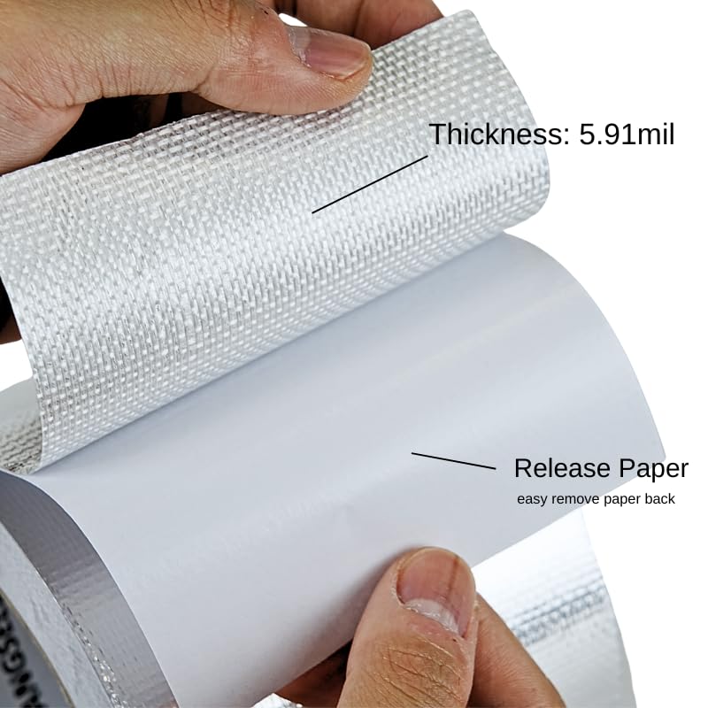 CHUANGSEED Adhesive Aluminum Foil Fiberglass Heat Shield Tape 4in x 90ft, Reflective Material Cool Tape Self-Adhesive for HVAC, Pipe, Auto,High Temp Protection