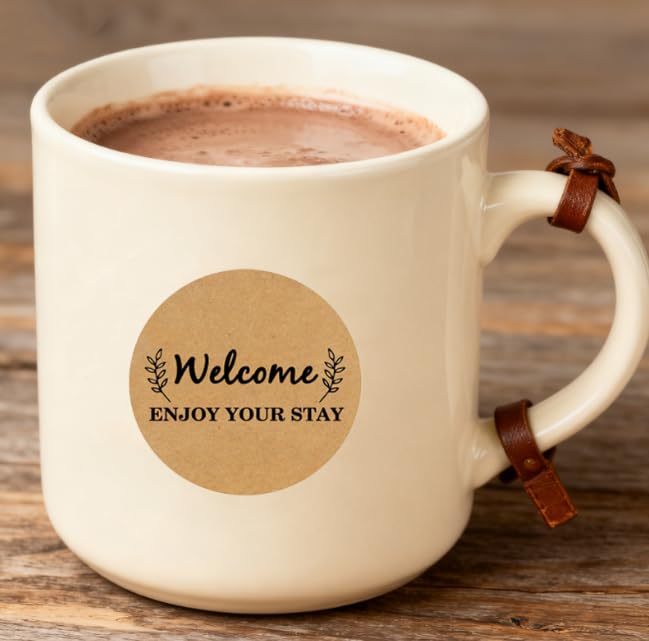 500 PCS Welcome Hotel Guest Kraft Paper Stickers Welcome Enjoy Your Stay Stickers Hotel Key Card Envelope Seals for Welcoming Guests and Decorating (Pack of 2) 2 inches in diameter (Pack of 2)