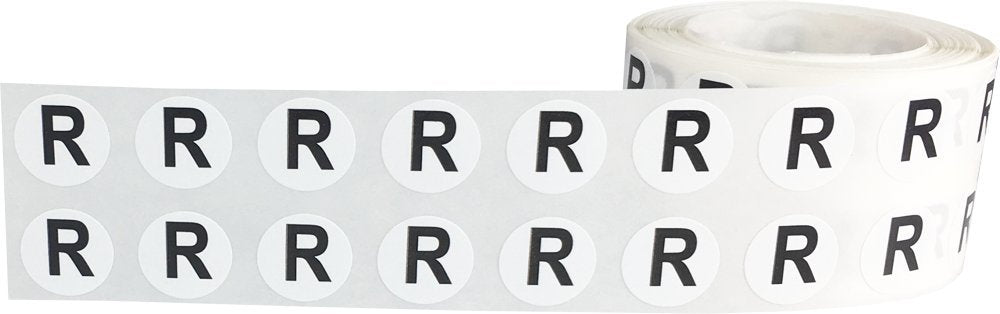 Alphabet Letters R Stickers, 1/2 Inch Round Labels for Inventory Organization, Chart Files, Envelope Seals, Arts and Crafts, 1000 per Roll, Easy-to-Peel, Strong Adhesive, Semi-Gloss Paper