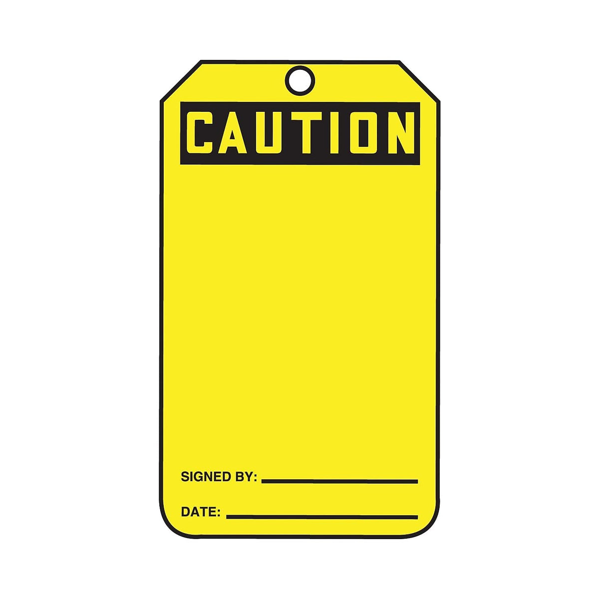 Accuform Signs MGT200CTP Safety Tag, Legend Caution (Blank), 5.75" Length x 3.25" Width x 0.010" Thickness, PF-Cardstock, Black on Yellow (Pack of 25)