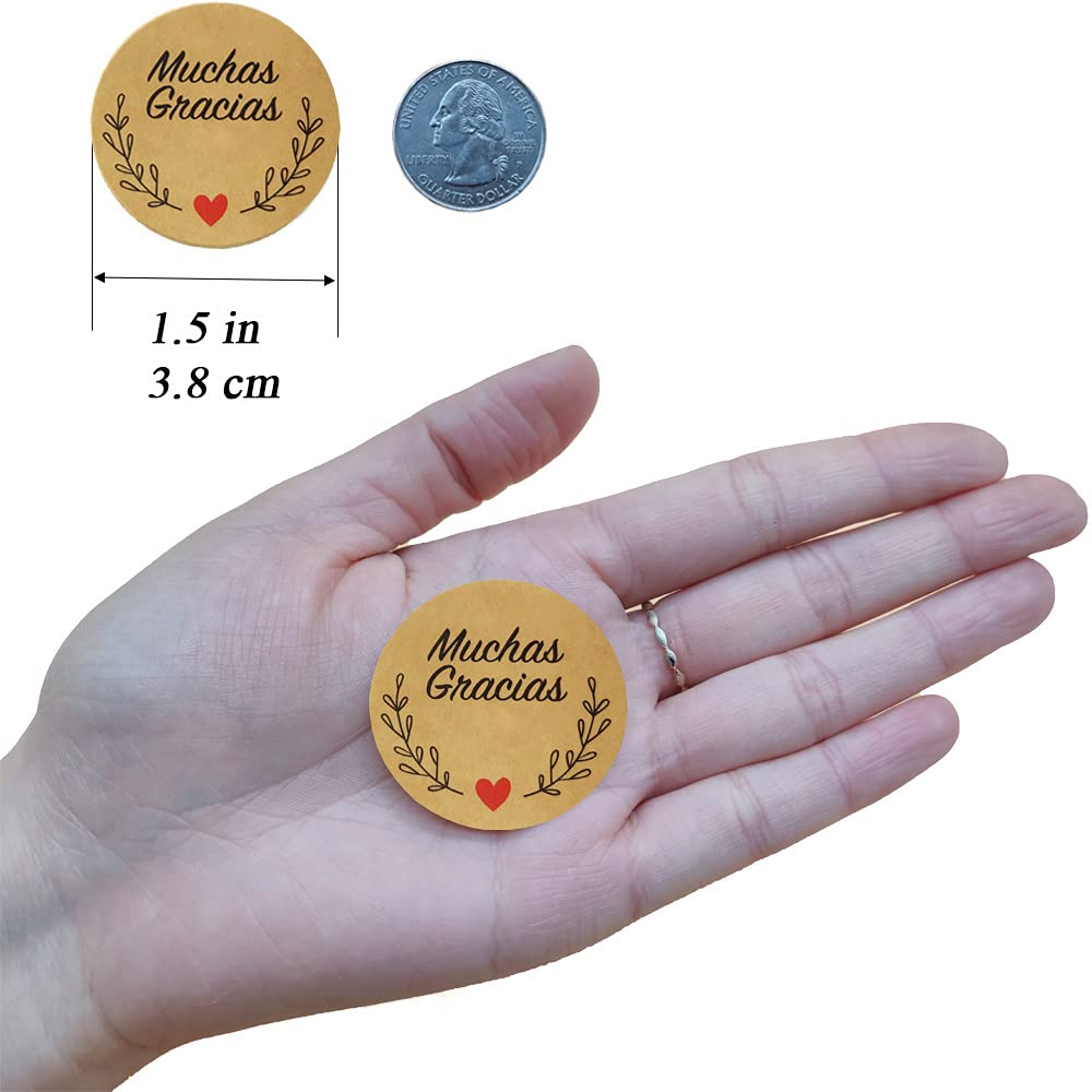Kraft 1.5" Spanish Muchas Gracias Thank You Stickers Roll 1000Pcs, Packaging for Small Business