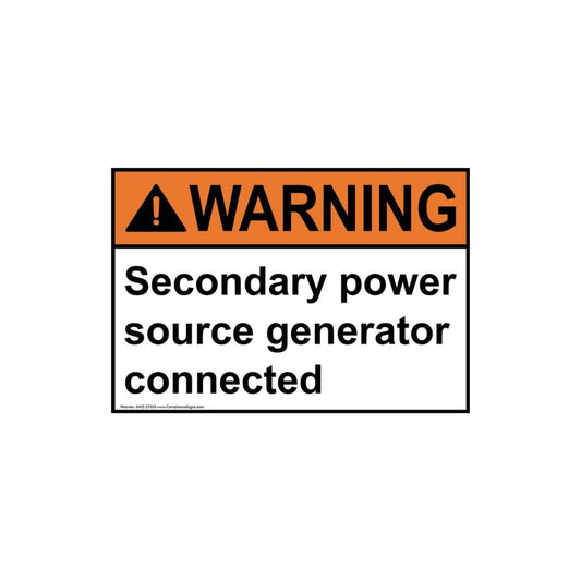 ComplianceSigns.com Warning Secondary Power Source Generator Connected ANSI Label Decal, 5x3.5 inch 4-Pack Vinyl for Electrical Industrial Notices