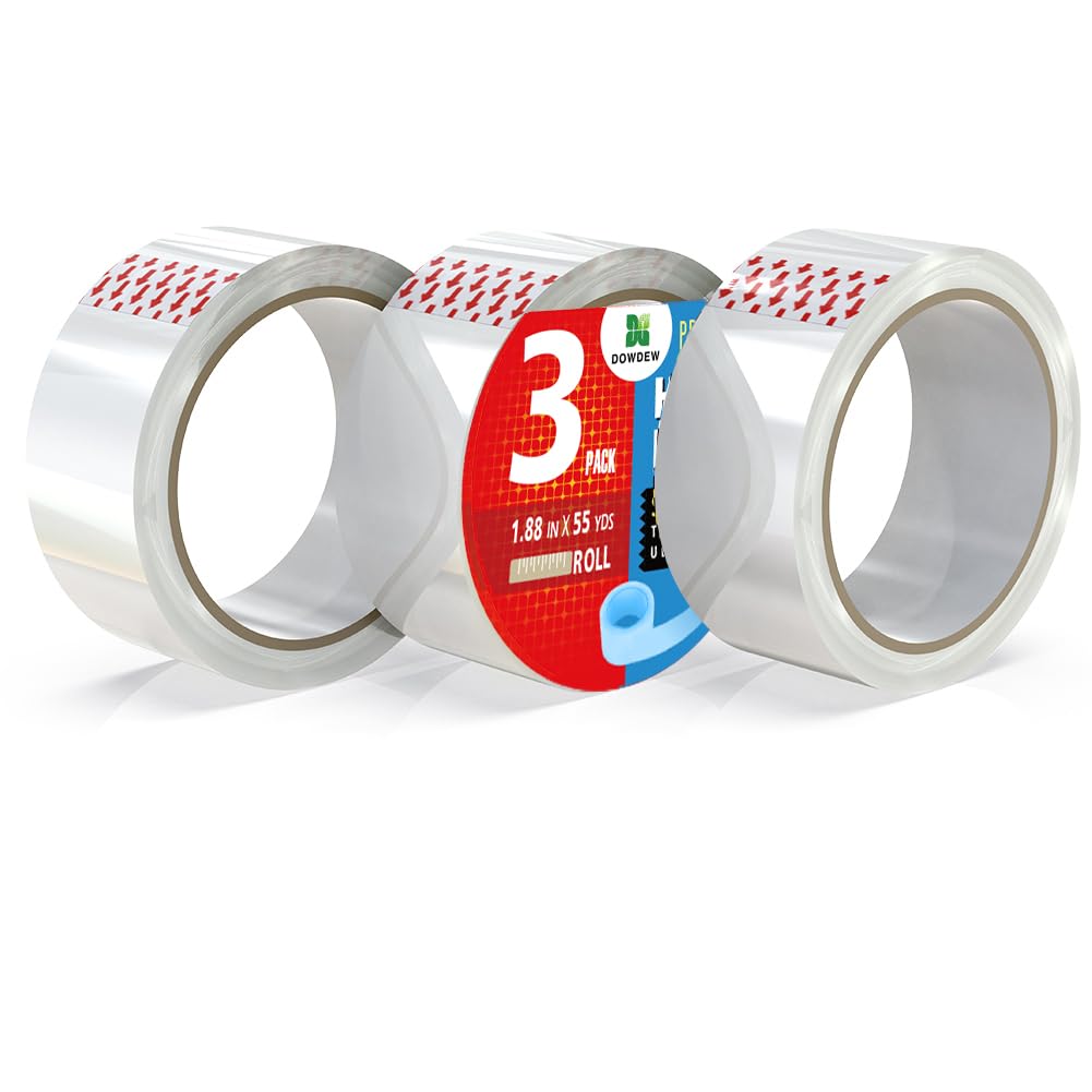 Clear Packing Tape, Heavy Duty Packaging Tape 1.88 inch x 55 Yards Refill Roll for Shipping Mailing Moving [Ultra Strong - Super Thick] (3 Rolls / 165 Total Yards) 3 Rolls / 165 Total Yards