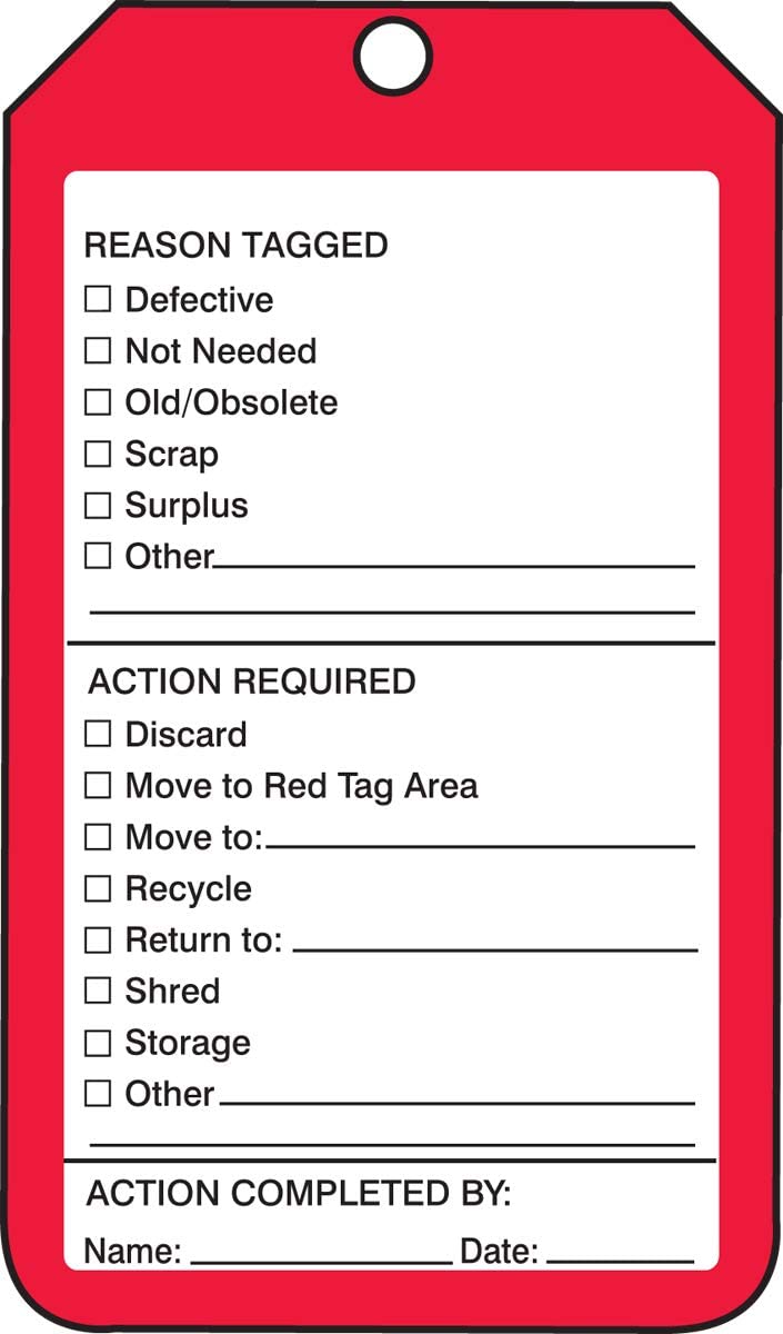 Accuform MMT105PTP Production Control Tag, Legend 5S RED TAG, 5.75" Length x 3.25" Width x 0.015" Thickness, RP-Plastic, Black on Red (Pack of 25) 25 Pack